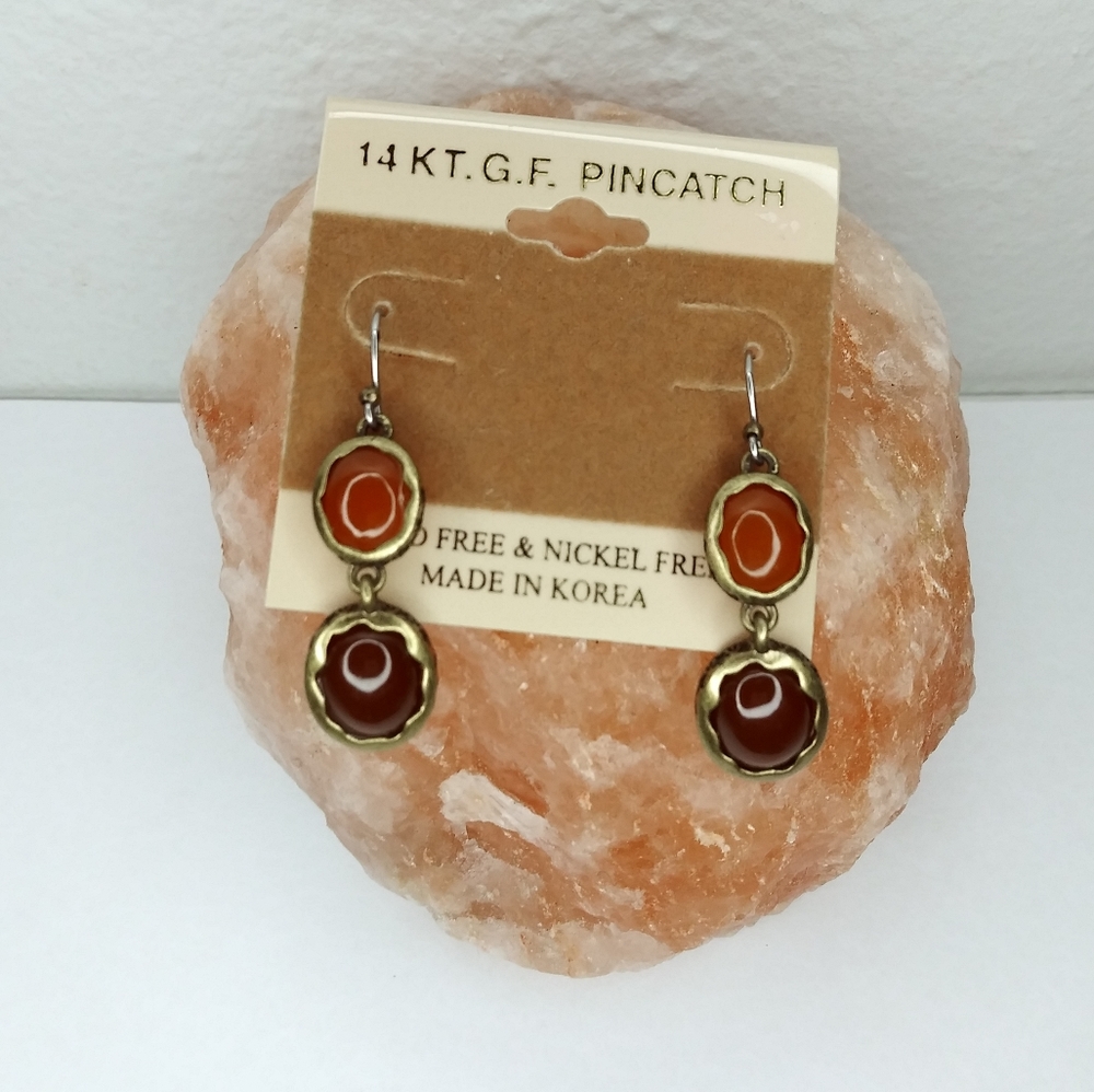 14KT.G.F PINCATCH Gold Tone Brown Dangle Women's Earrings